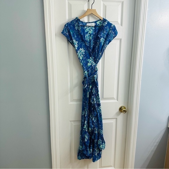 Walker & Wade Dress High Low Midi Floral Blue Wrap Vacation Summer Extra Small - Picture 4 of 8